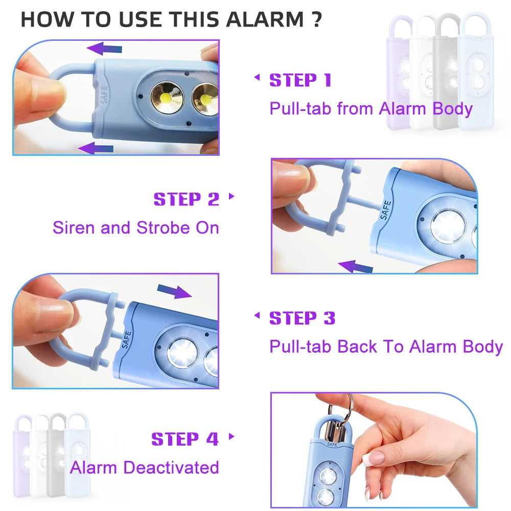 Self Defense Alarm 130DB LEDLight Anti-wolf Alert for Girl Child Women Carrying Scream Loud Panic Alarm Emergency Alarm Keychain