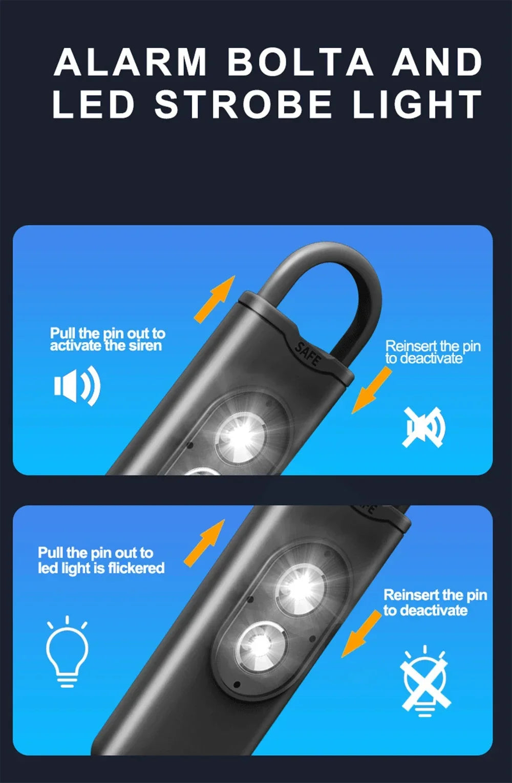 Self Defense Alarm 130DB LEDLight Anti-wolf Alert for Girl Child Women Carrying Scream Loud Panic Alarm Emergency Alarm Keychain